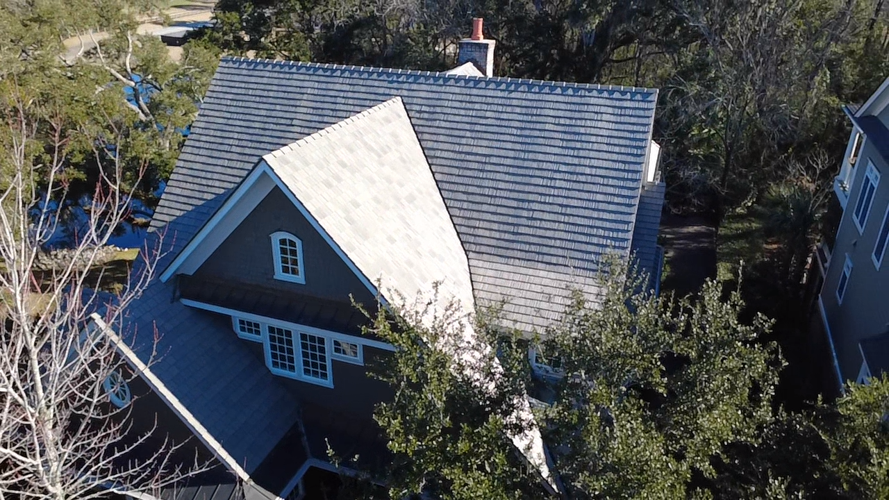 Aerial view of a house roof